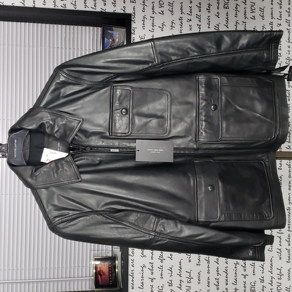 💥NEW💥 Men's Small Black Marc New York Leather Coat - Picture 1 of 9